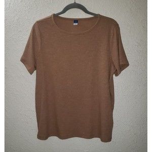 Old Navy Luxe Sz M Brown Beige Ribbed Scoop Round Neck T-Shirt Women's Top